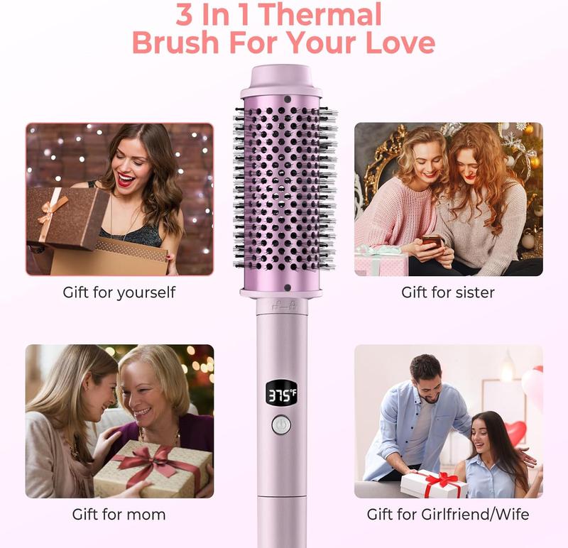 Thermal Brush, 3 In 1 Heated Round Brush Set with 1.25 1.5 1.75 Inch, Curling Iron Hair Styling Tool with Double Ceramic Tourmaline & PTC, 5 Temps Settings Detachable Thermal Round Brush Curling Brush