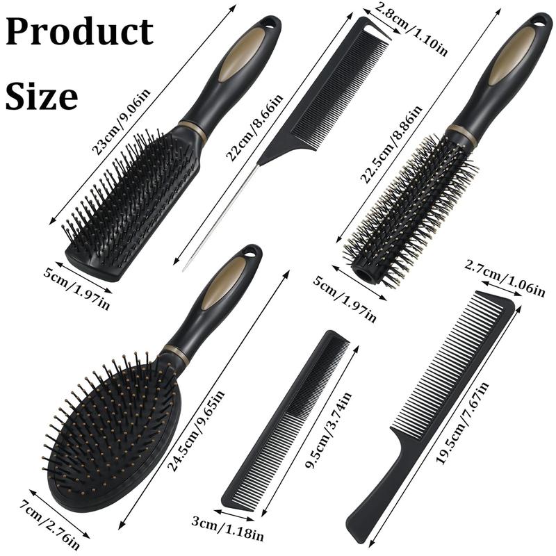 6 count Detangling Styling Comb Set for Women and Men - For Straight, Curly, and All Hair Types