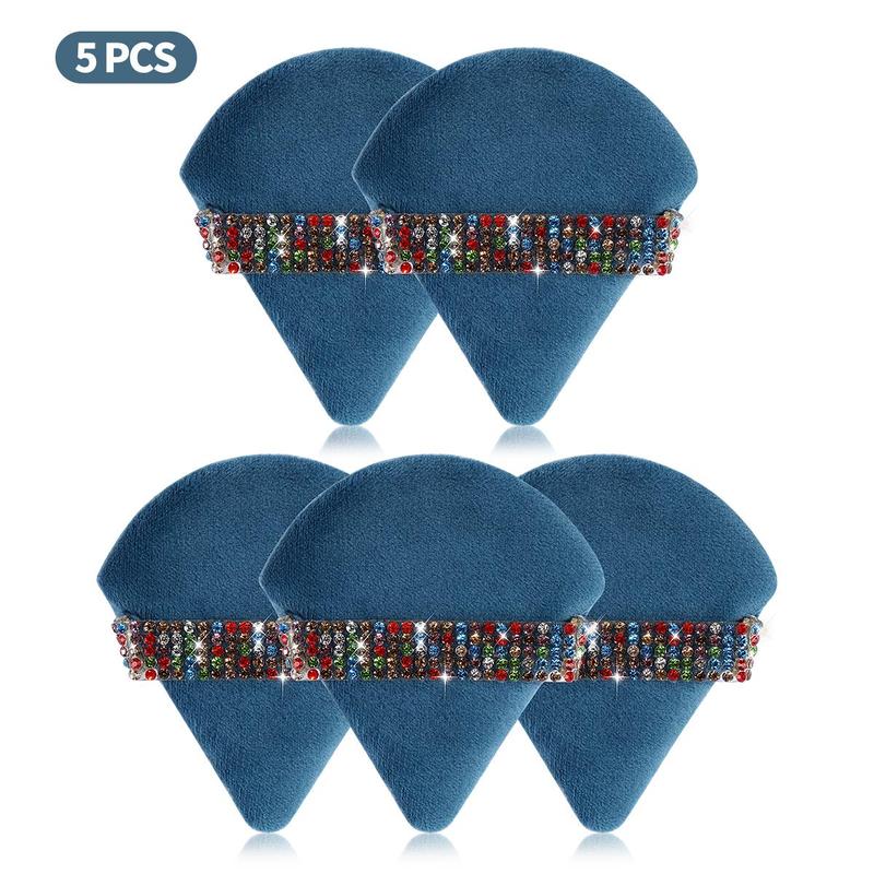 5pcs Rhinestones Decor Triangle Shaped Dry & Wet Use Makeup Puff, Versatile Makeup Puff, Makeup Tool for Blending & Facial Detailing, Makeup Accessories