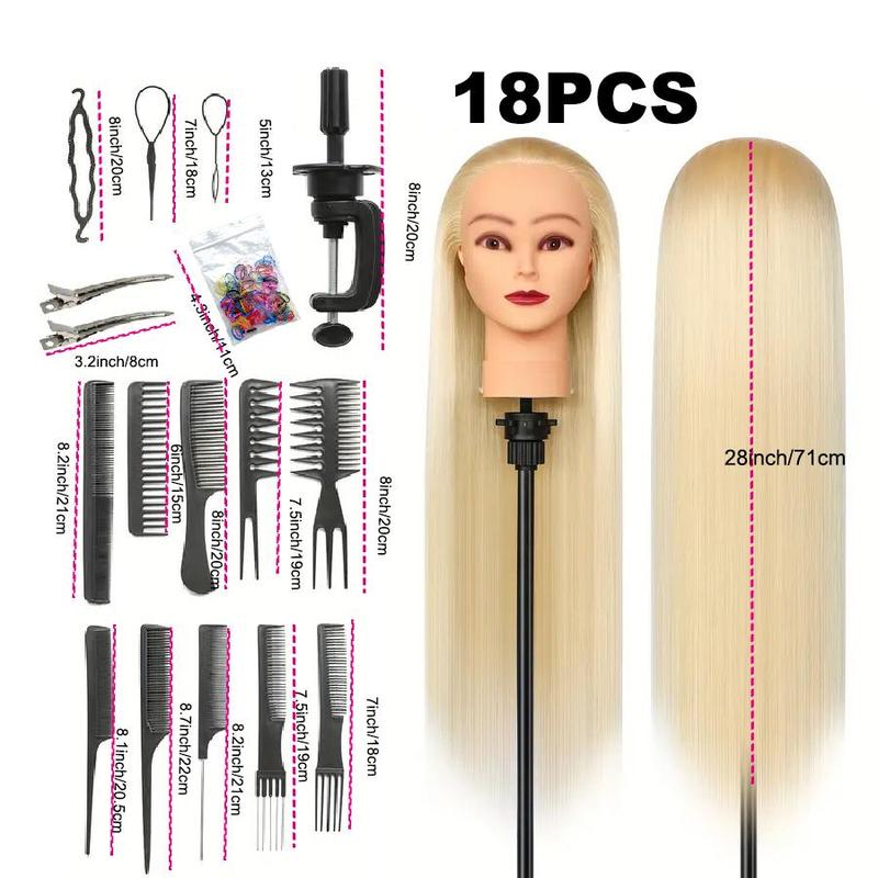 28 Inch Long Blonde Training Head with Tools, 18pcs set Hairdressing Mannequin Head for Braiding, Hair Styling Head for Salon & Barber Shop