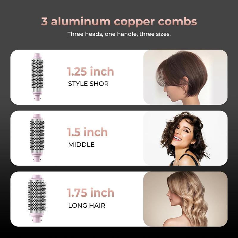 Thermal Brush, 3 In 1 Heated Round Brush Set with 1.25 1.5 1.75 Inch, Curling Iron Hair Styling Tool with Double Ceramic Tourmaline & PTC, 5 Temps Settings Detachable Thermal Round Brush Curling Brush