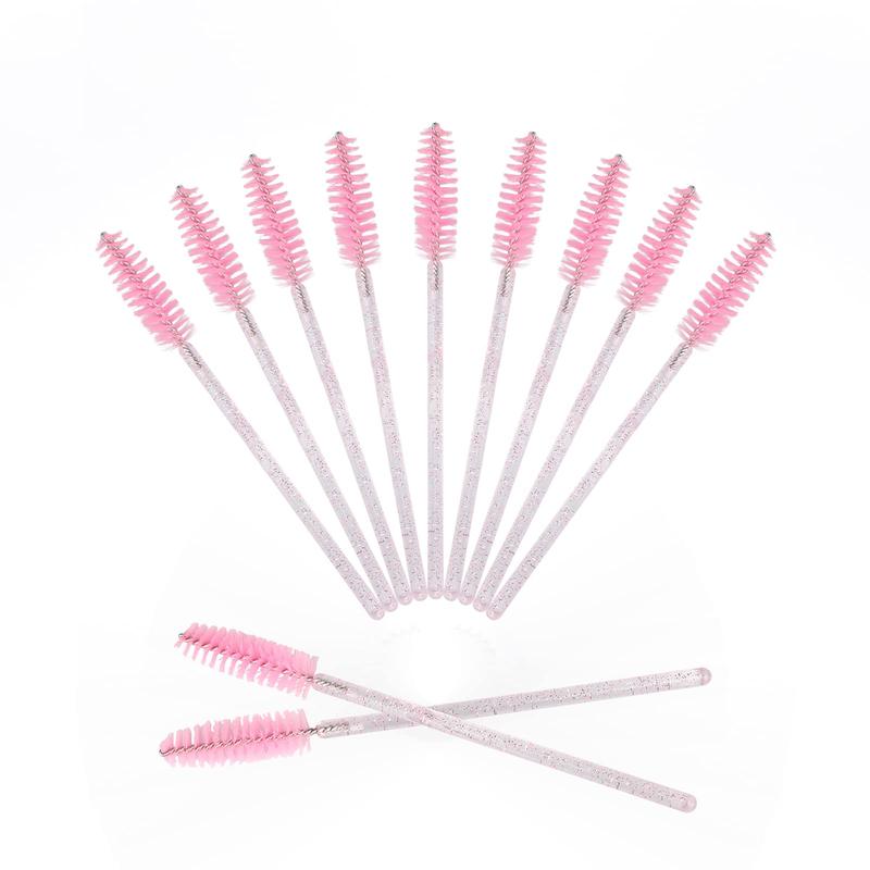 Summer Disposable Crystal Eyelash Brushes, 50pcs set Travel Eye Makeup Tools, Lash Brush, Shining Handle Eyelash Spoolie Brush（Pink）