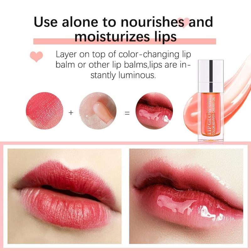 Plumping Lip Oil, Hydrating Gloss Tinted Lip Balm Transparent Lip Care, Big Brush Head Glitter Shine, Long Lasting Nourishing Non-sticky Fresh Texture(ALOE)