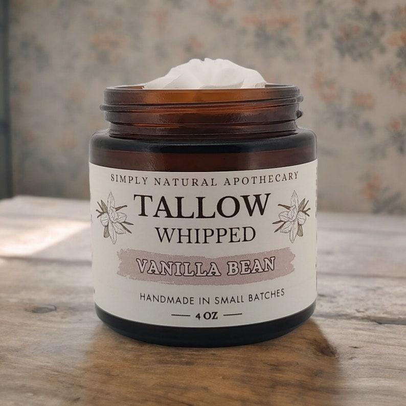 Tallow Face Cream, Vanilla, All Natural Whipped Grass-Fed Beef Tallow Skin Moisturizer Balm, Organic Essential Oil, Clean Ingredients, 4 oz