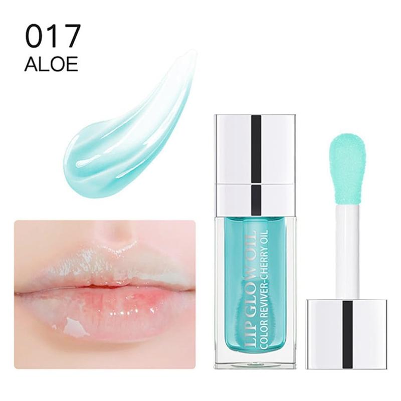 Plumping Lip Oil, Hydrating Gloss Tinted Lip Balm Transparent Lip Care, Big Brush Head Glitter Shine, Long Lasting Nourishing Non-sticky Fresh Texture(ALOE)