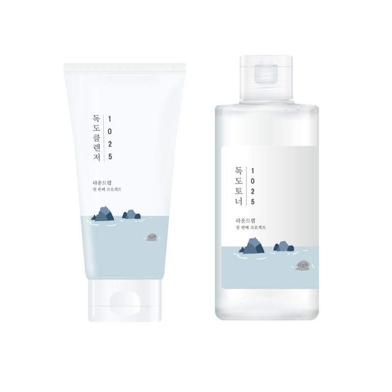 [ROUND LAB] 1025 Dokdo Toner 200ml & 1025 Dokdo Cleanser 150ml, Long Lasting Moisture, Exfoliate Dead Skin Cells, Facial Daily Cleanser,  All In One Daily Cleasner, Gentle Cleansing, Mild Cleanser, Skincare Set