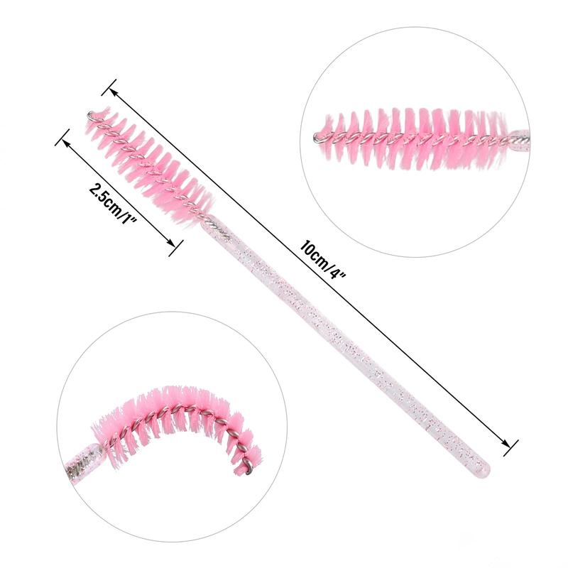 Summer Disposable Crystal Eyelash Brushes, 50pcs set Travel Eye Makeup Tools, Lash Brush, Shining Handle Eyelash Spoolie Brush（Pink）