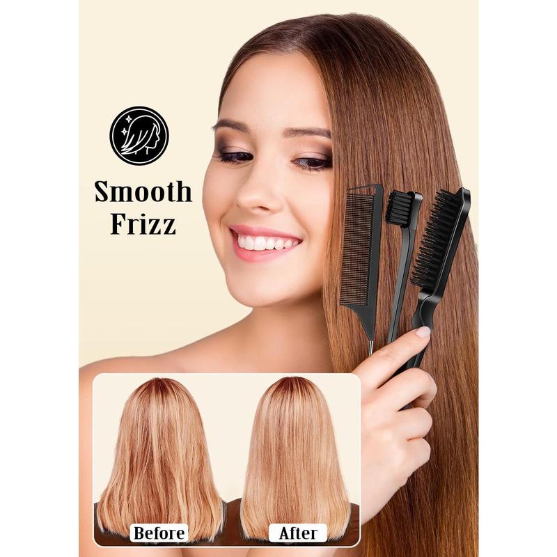 Slick  Hair Brush Set: Hair Wax, Edge Brush, Rat Tail Comb, Bristle Brush, Hair Bun Accessories, Smoothing Brush for Women &