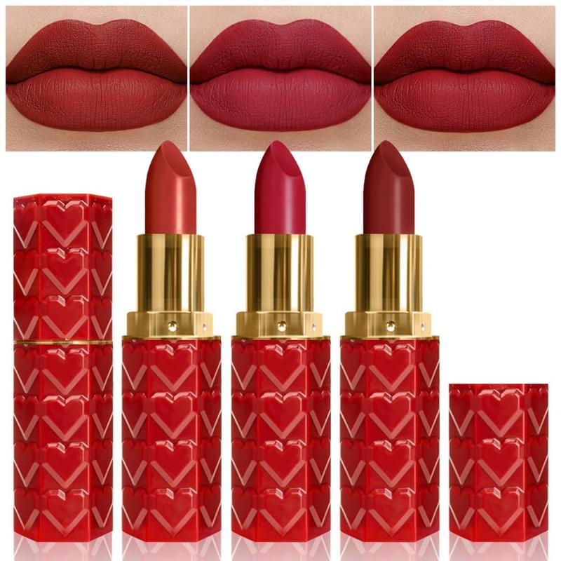 3 Pcs Matte Velvet Lipstick  Set,Nude Long Lasting Matte Lipstick 24H Waterproof for Girls Natural Lip Makeup,Matte Non-Stick Lipstick Makeup .