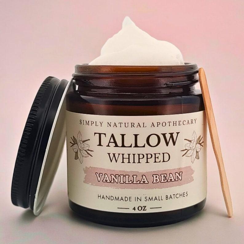 Tallow Face Cream, Vanilla, All Natural Whipped Grass-Fed Beef Tallow Skin Moisturizer Balm, Organic Essential Oil, Clean Ingredients, 4 oz