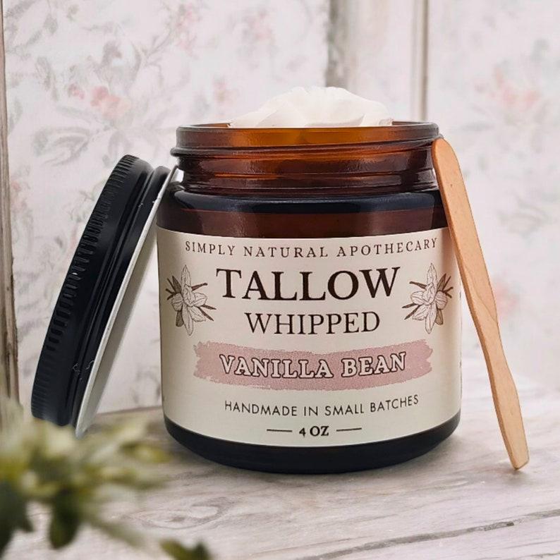 Tallow Face Cream, Vanilla, All Natural Whipped Grass-Fed Beef Tallow Skin Moisturizer Balm, Organic Essential Oil, Clean Ingredients, 4 oz