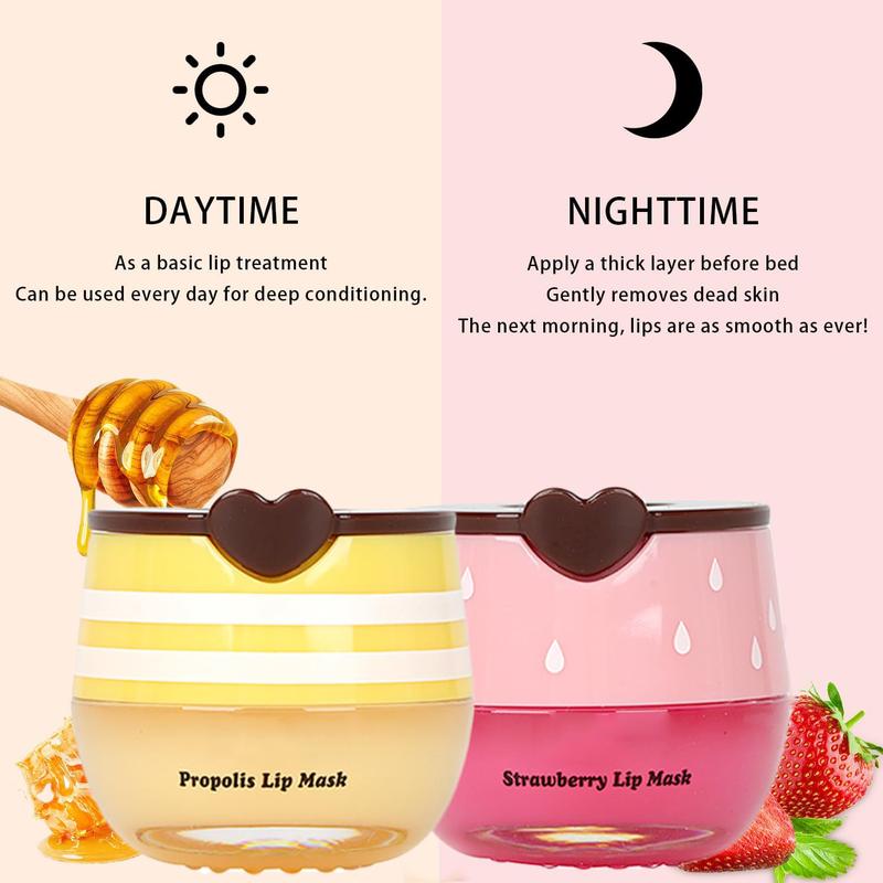 4 Pack Bee Lip Balm Set - Honey Pot with Strawberry Lip Masks, Hydrating Exfoliating Scrubs for Dry & Cracked Lips, Moisturizing Sleeping Mask to Reduce Lip Lines