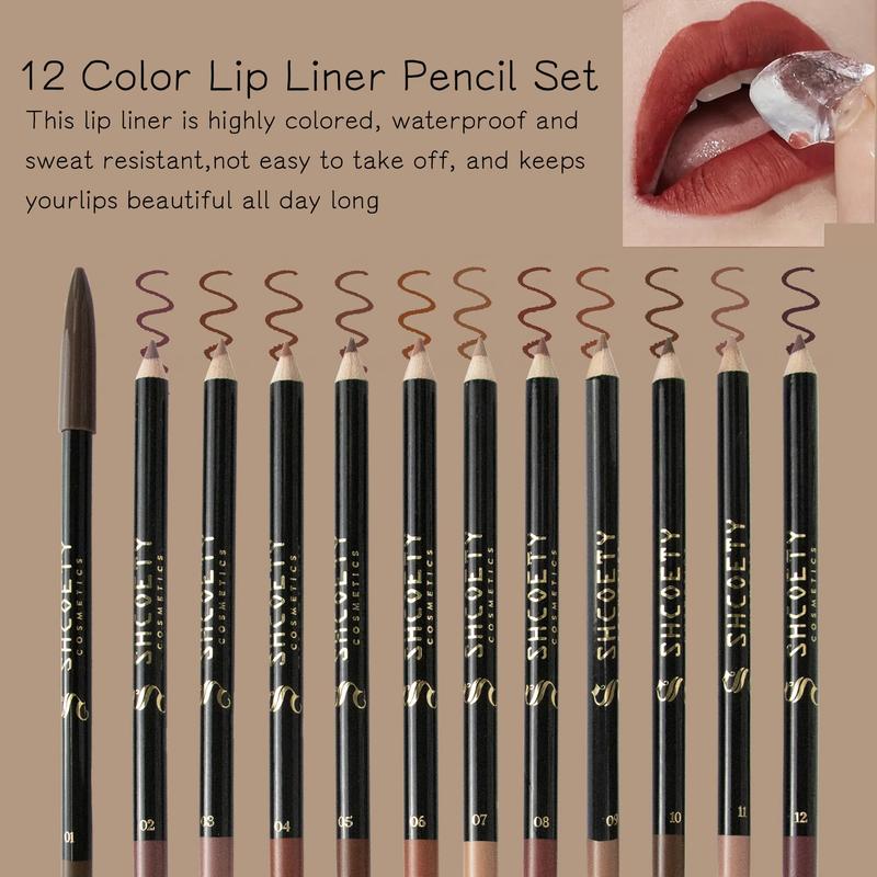 Matte Lip Liner Set, 12pcs set Long Lasting Lip Liner Pencil, Easy Coloring Lipstick Pen for All Occasions Lip Makeup, Girls and Women Makeup Accessories